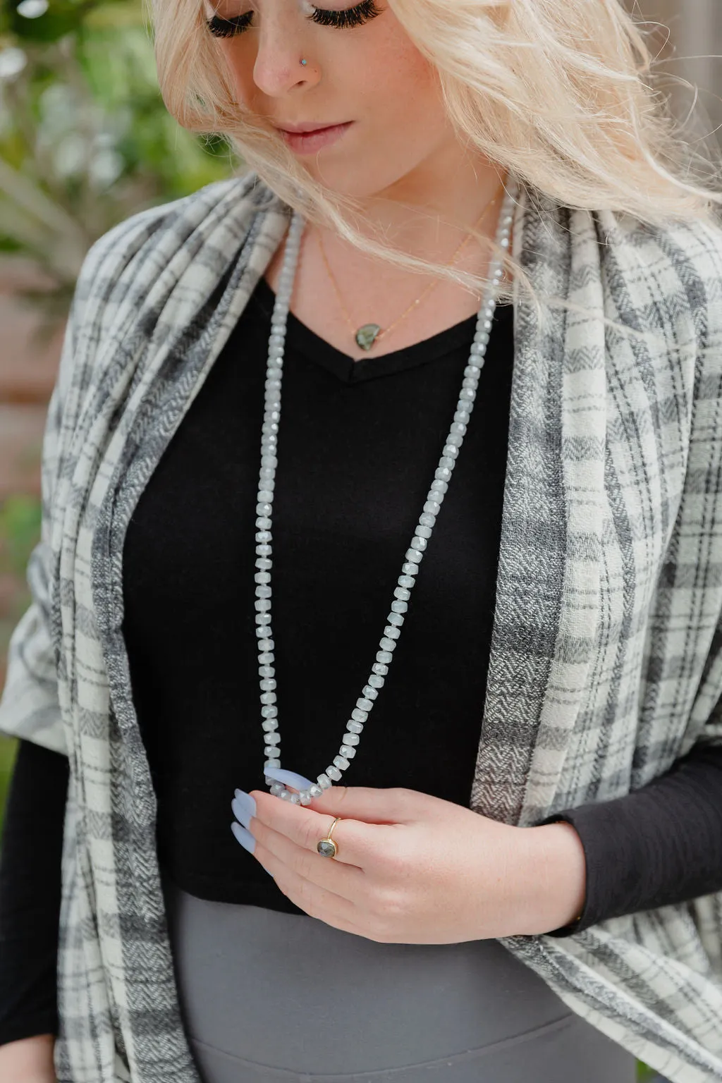 Gray Crystal Bead "36 Long Necklace