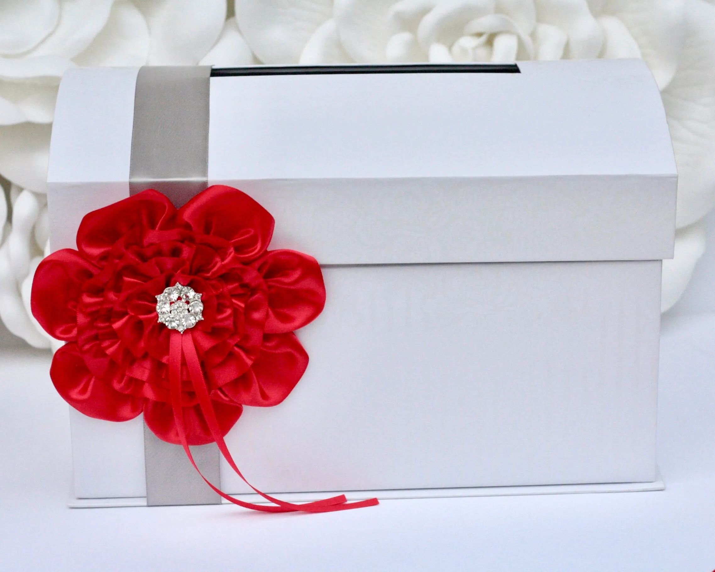 Gray Red Wedding Accessories, Red Flower Girl Basket and Ring Bearer Pillow Set, Red Champagne glasses, Red Cake Server, Red Guest Book Pen