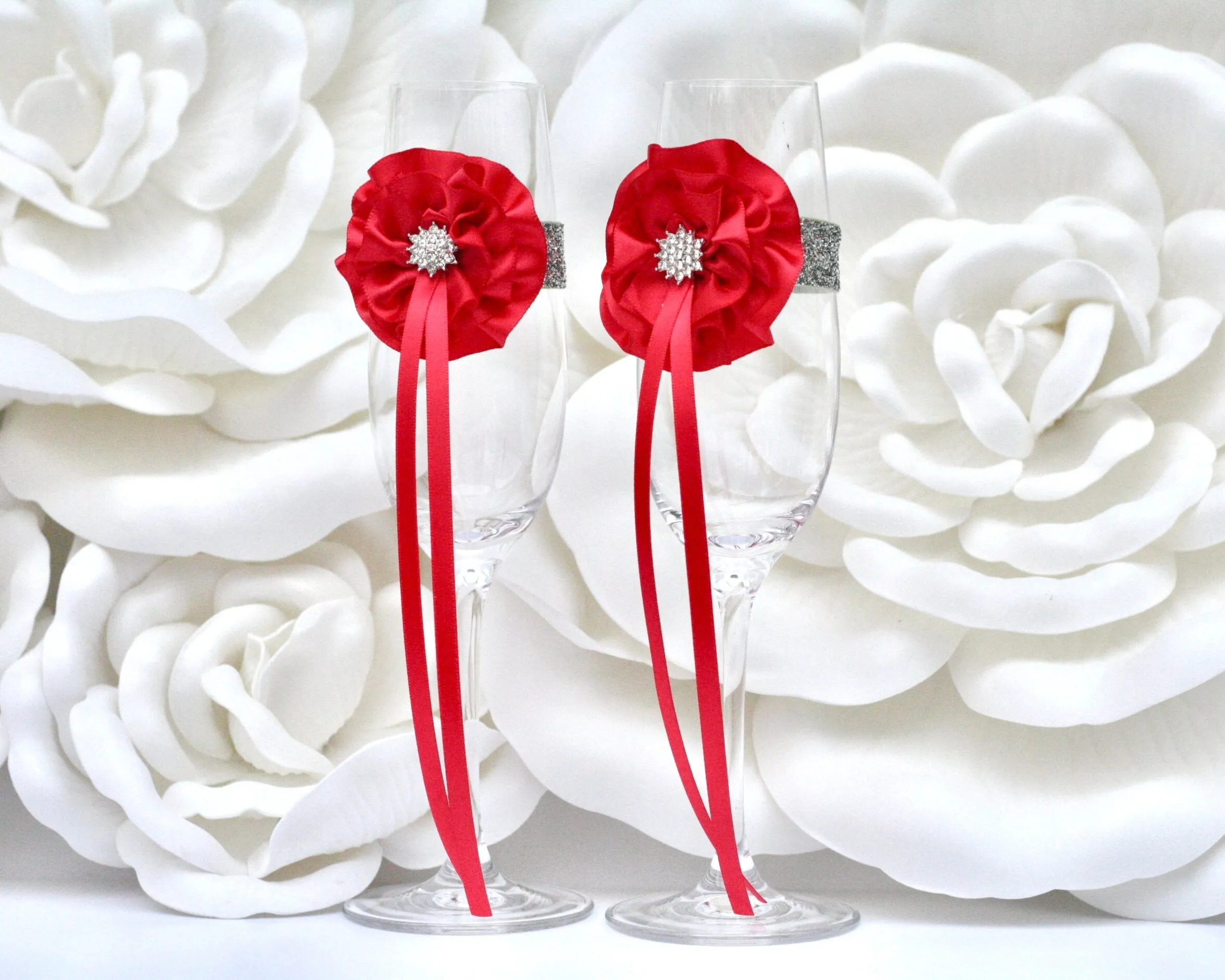 Gray Red Wedding Accessories, Red Flower Girl Basket and Ring Bearer Pillow Set, Red Champagne glasses, Red Cake Server, Red Guest Book Pen