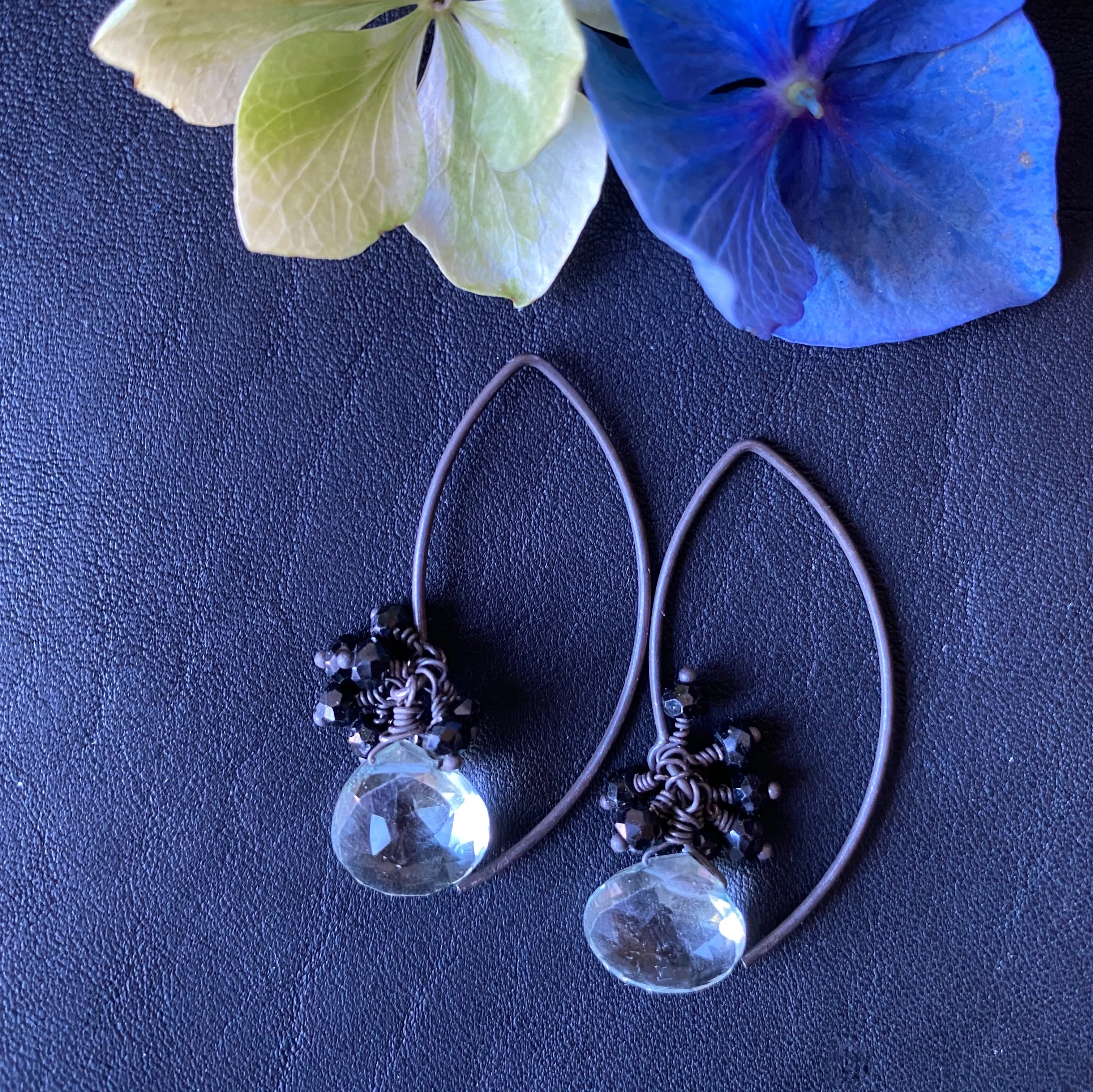 Green Amethyst with Black Garnet Earrings