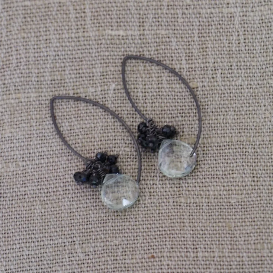 Green Amethyst with Black Garnet Earrings