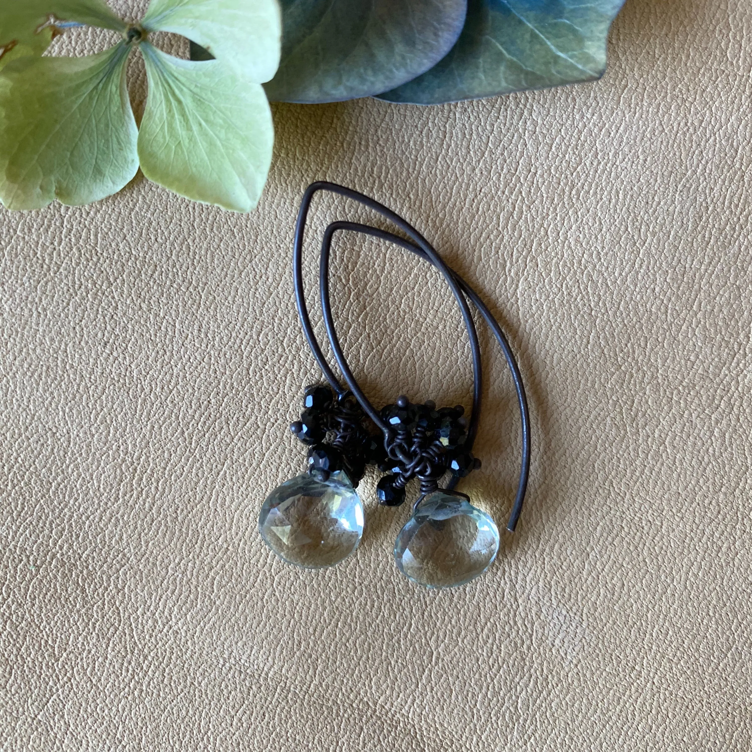 Green Amethyst with Black Garnet Earrings