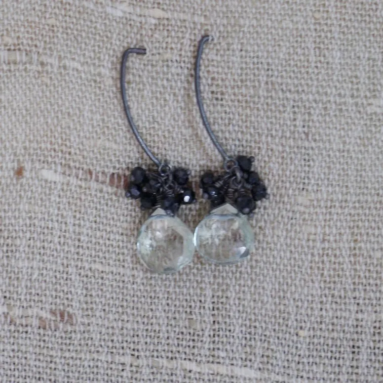 Green Amethyst with Black Garnet Earrings