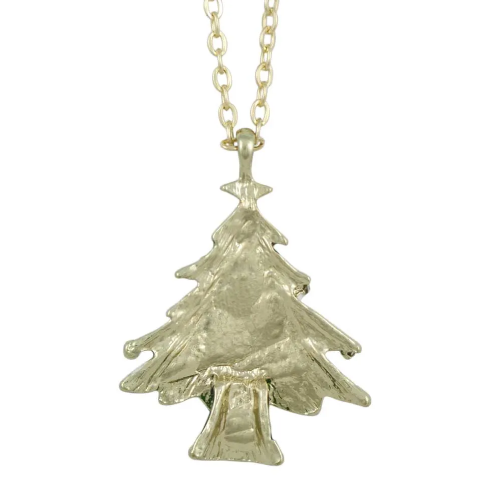 Green Christmas Tree Pendant with Gold Chain - XN301A