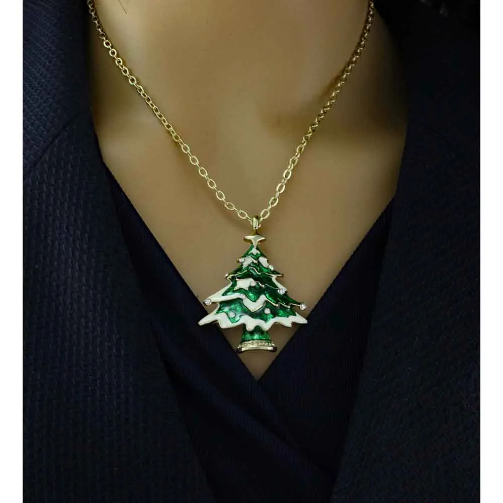 Green Christmas Tree Pendant with Gold Chain - XN301A