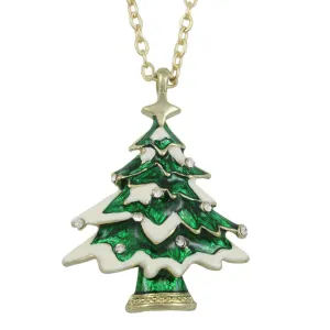 Green Christmas Tree Pendant with Gold Chain - XN301A
