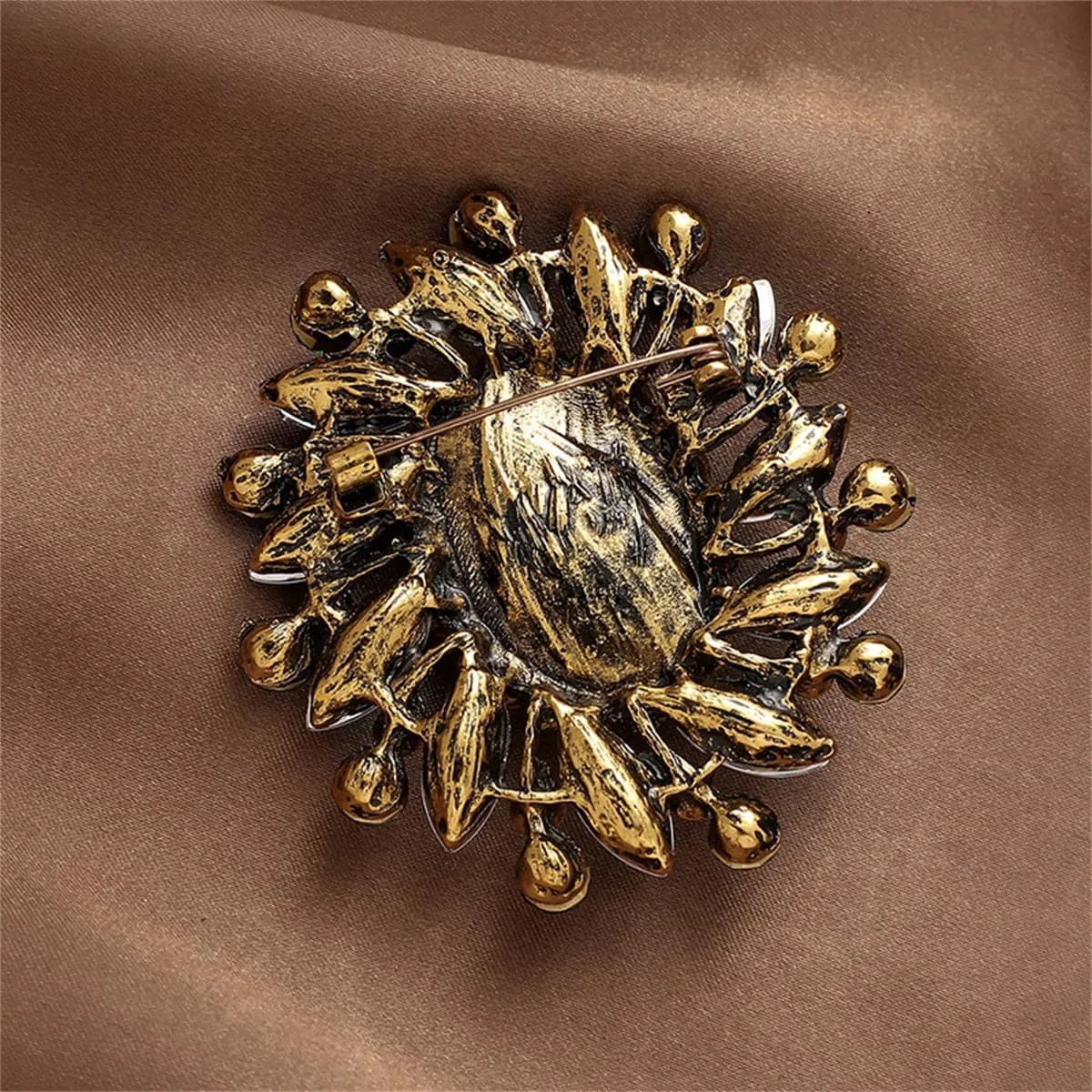 Green Crystal & Cubic Zirconia Flower Brooch