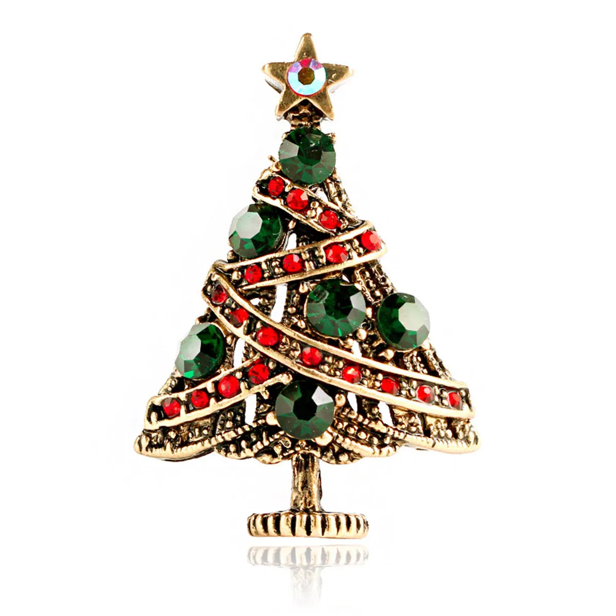 Green Cubic Zirconia & 18K Gold-Plated Christmas Tree Brooch