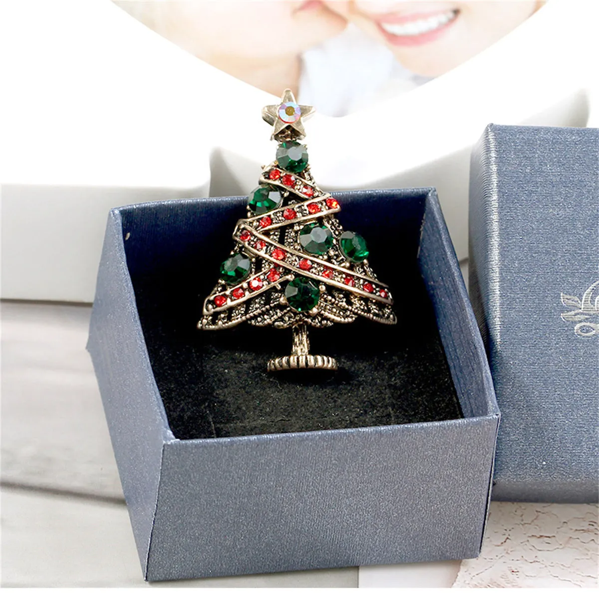 Green Cubic Zirconia & 18K Gold-Plated Christmas Tree Brooch