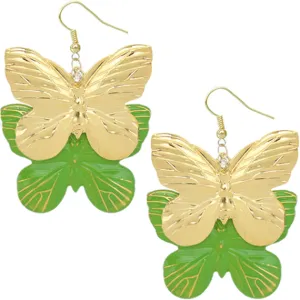 Green Metal Butterfly Dangle Earrings