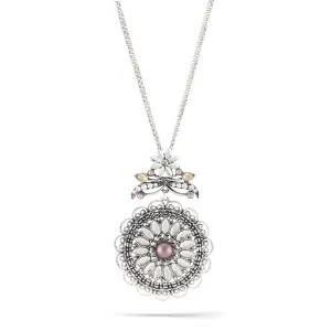 GREY PEARL AND WHITE CRYSTAL FILIGREE PENDANT NECKLACES #246GR1501 (1D12/1C10)