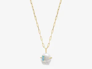 Gum Drop Baroque Pearl Necklace with Aquamarine Baguette Stone