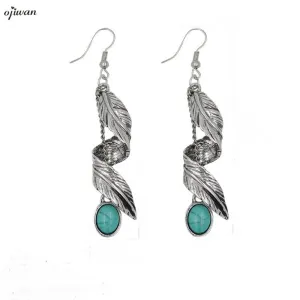 Gypsy Earrings Hippie Chic Boho Spiral Feather Earrings Indian Native American Jewelry Navajo Dangle Earrings Tribal