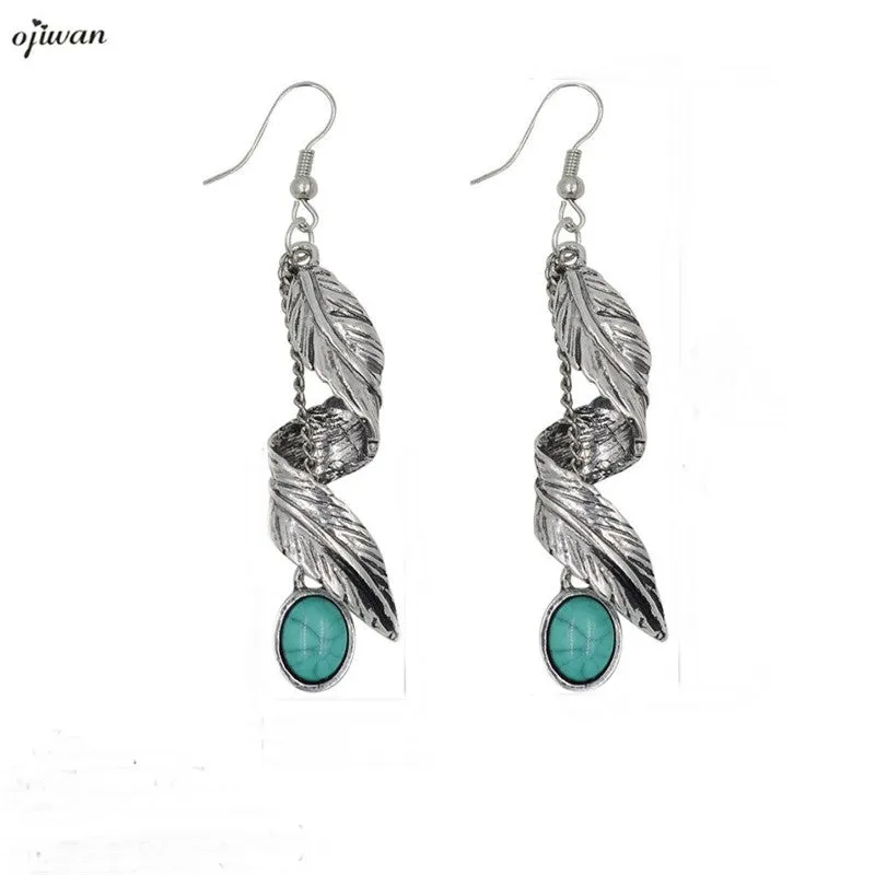 Gypsy Earrings Hippie Chic Boho Spiral Feather Earrings Indian Native American Jewelry Navajo Dangle Earrings Tribal