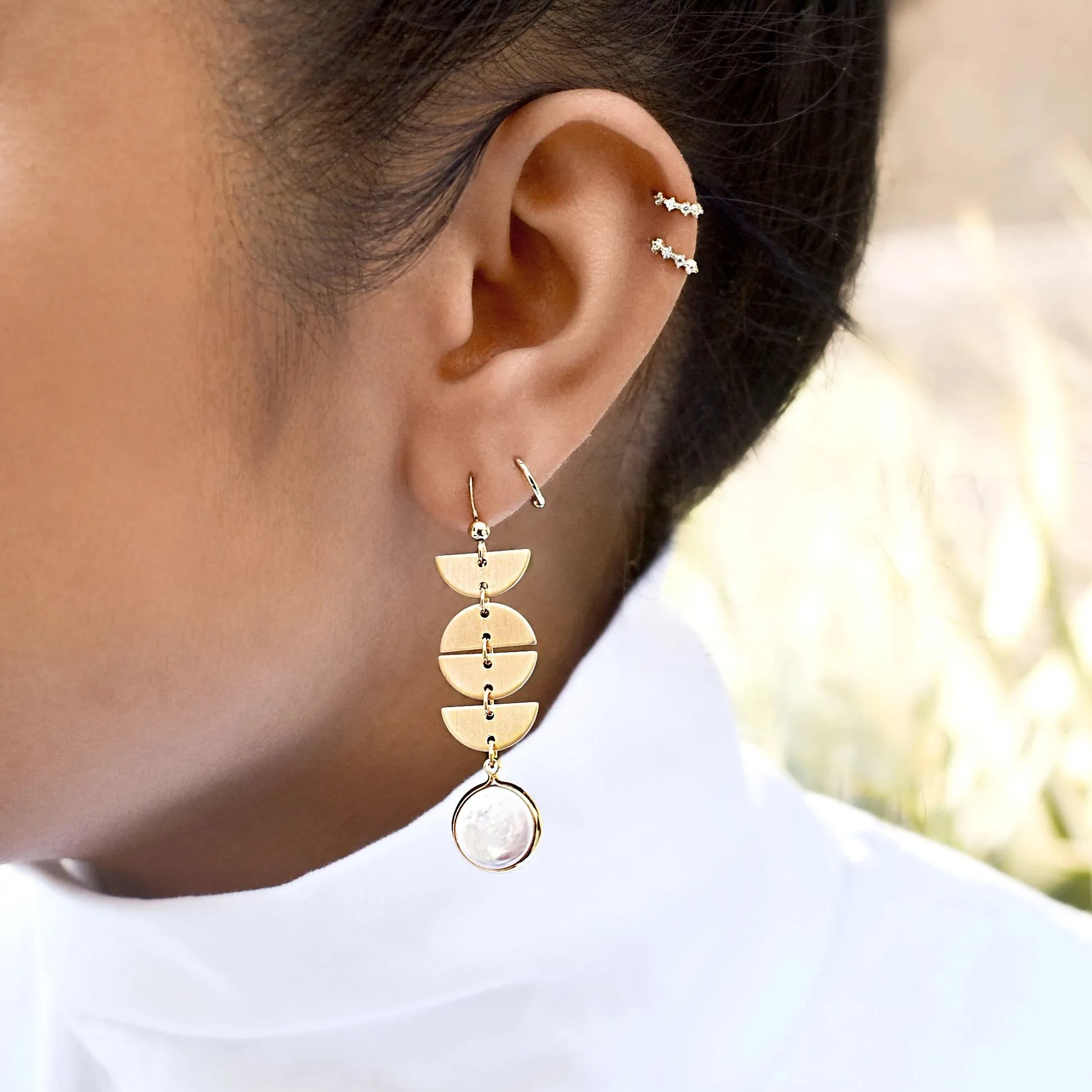 Half Moon Drop Freshwater Pearl Earrings