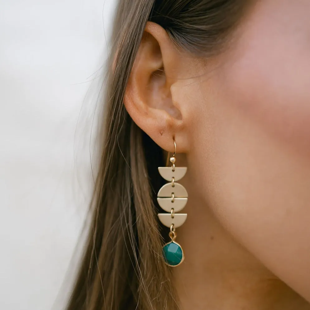 Half Moon Drop Green Onyx Stone Earrings