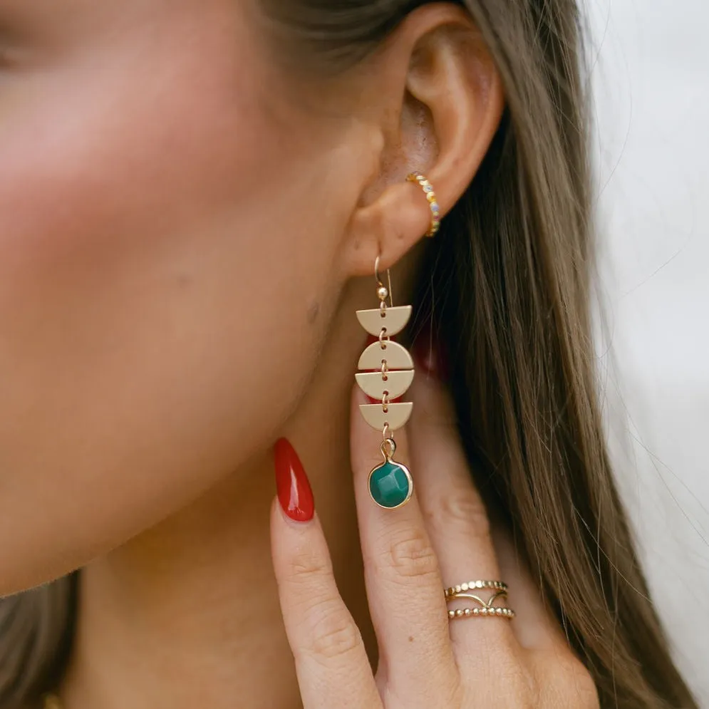 Half Moon Drop Green Onyx Stone Earrings
