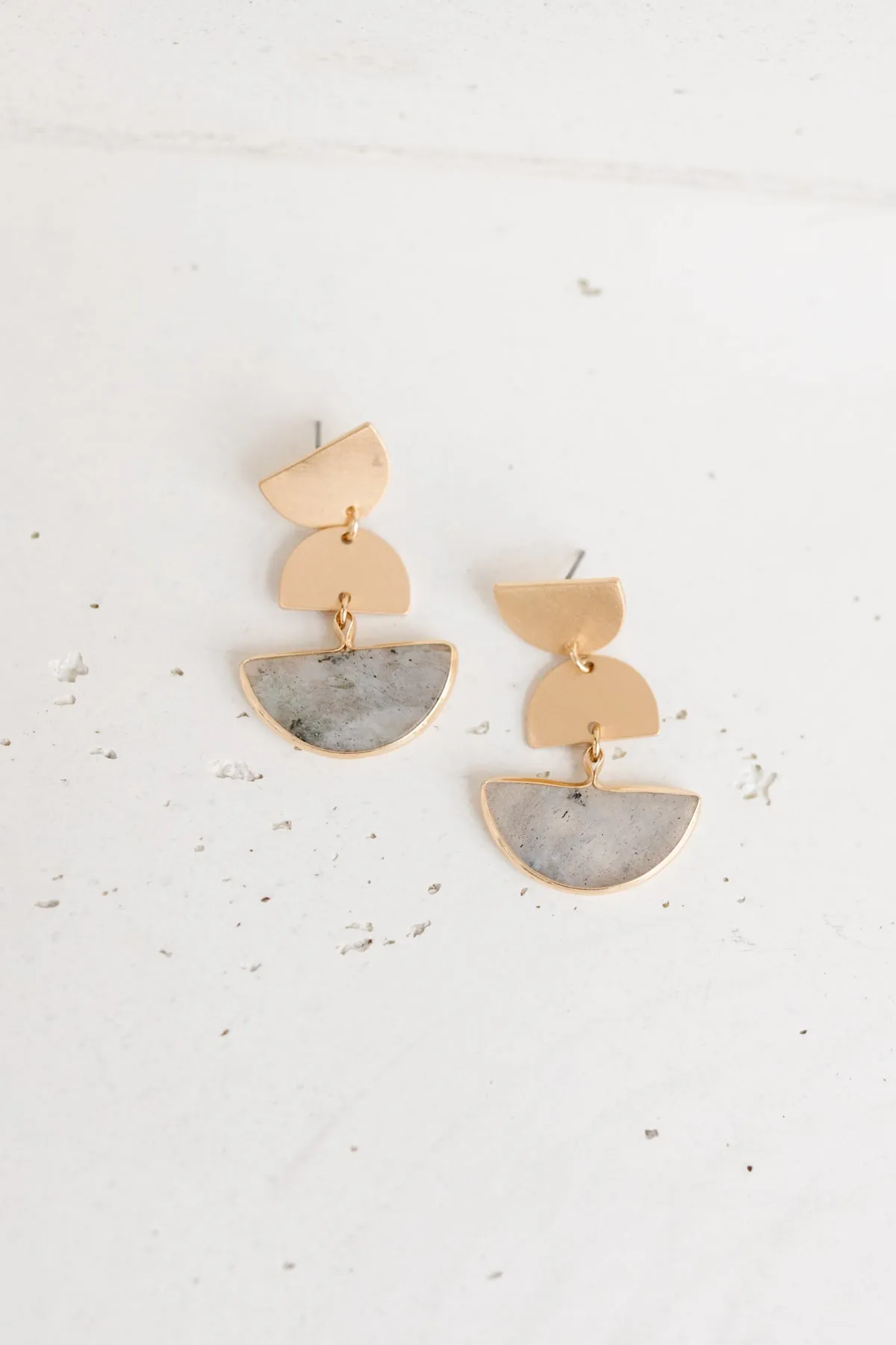 Half Moon Modern Stone Earrings in Gray