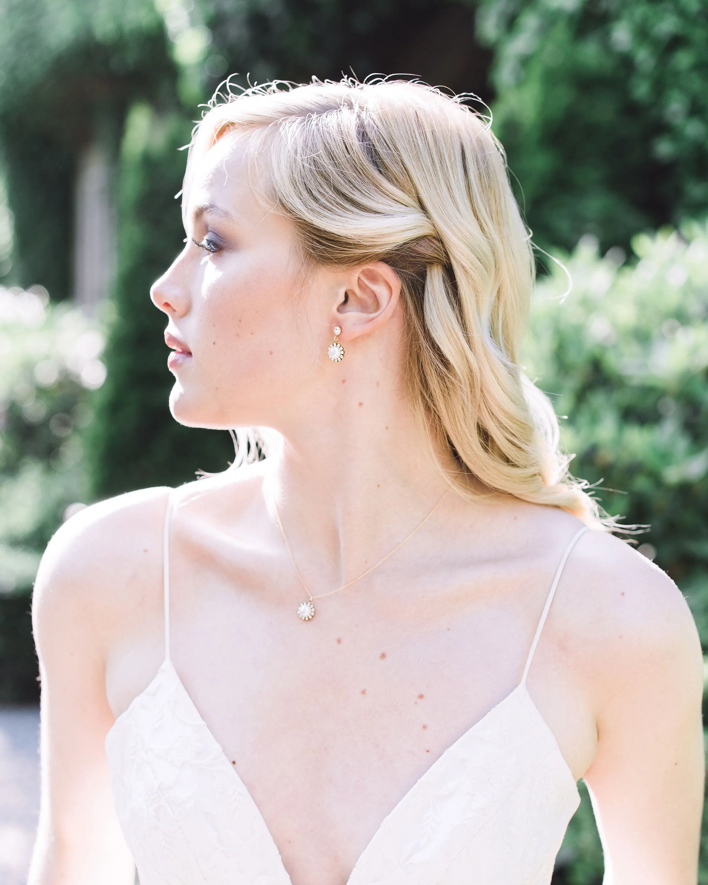 Halo Pearl Drop Earring Jewelry Set