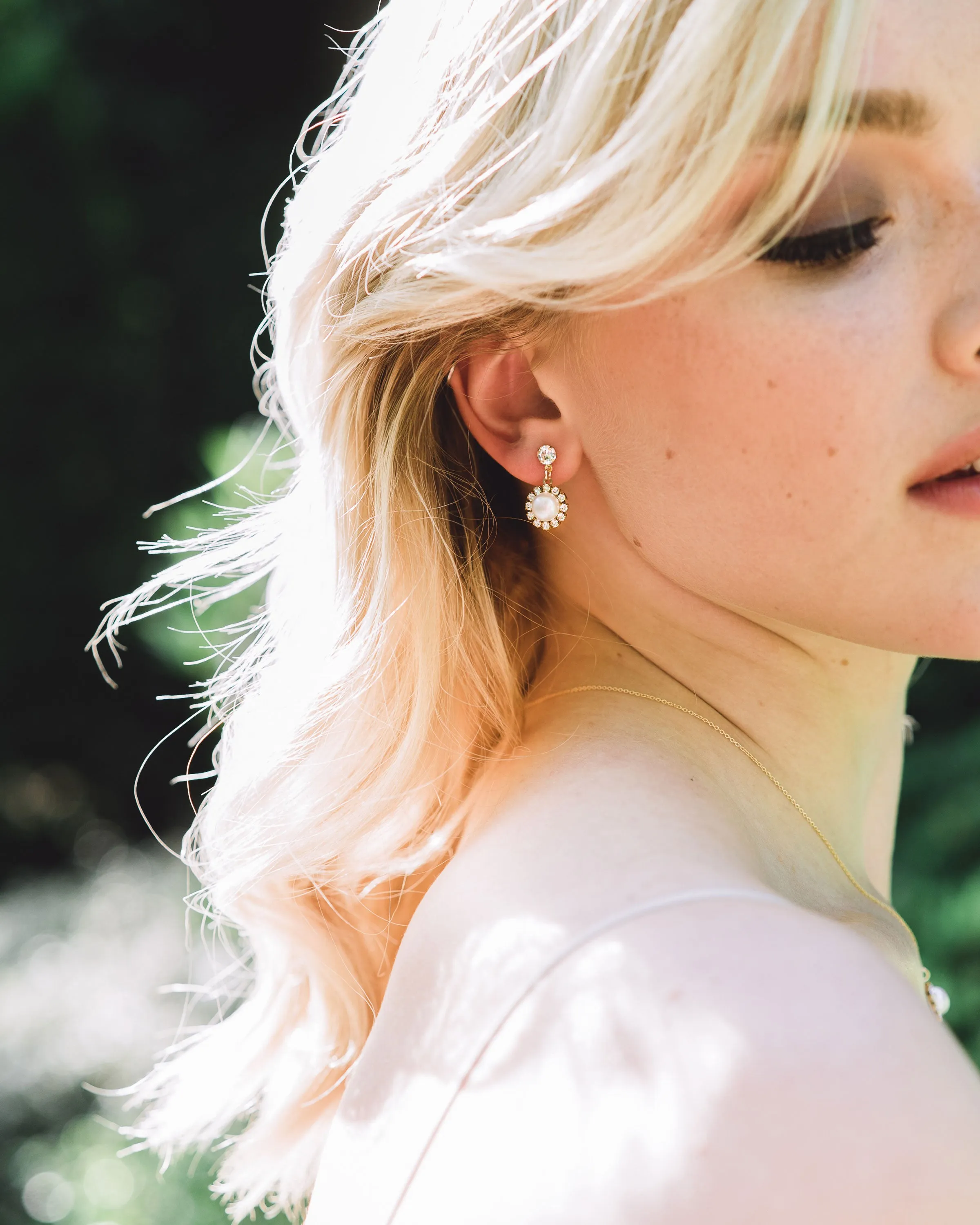Halo Pearl Drop Earring Jewelry Set