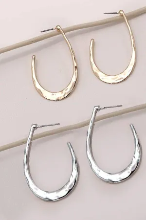 Hammered Metal Hoop Drop Earrings