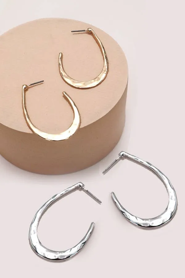 Hammered Metal Hoop Drop Earrings