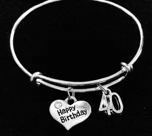 Happy 40th Birthday Expandable Charm Bracelets Adjustable Bangle Gift (Other Numbers Available)