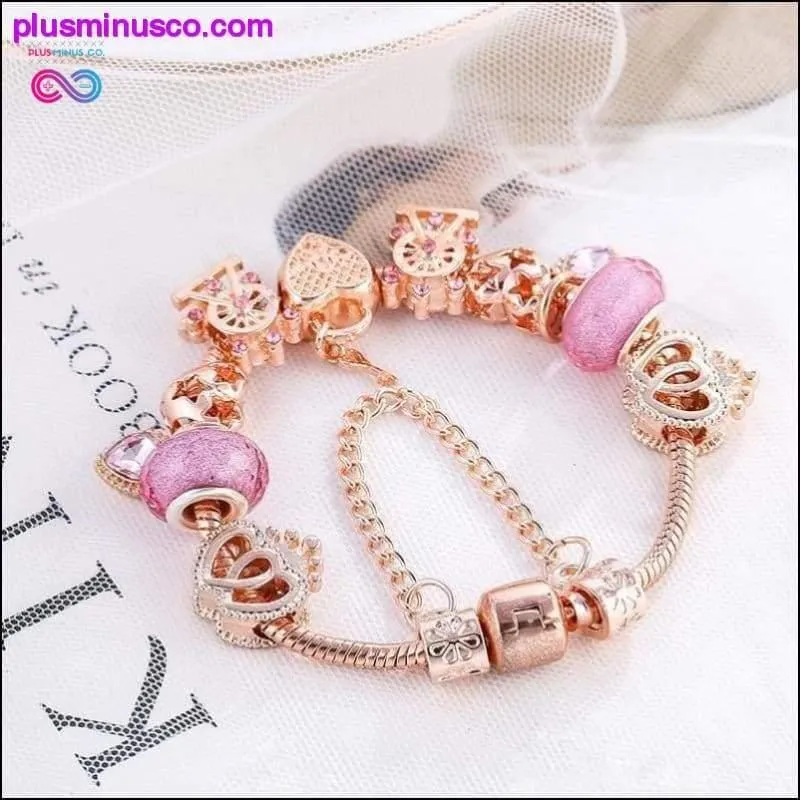 Heart & Key Pendant Rose Gold Color Fine Bracelets & Bangles