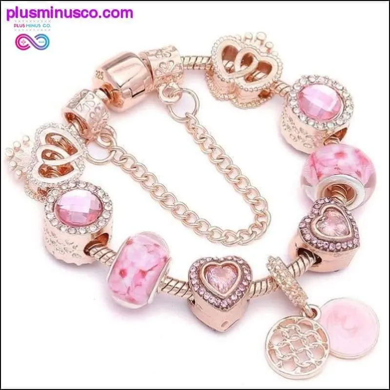 Heart & Key Pendant Rose Gold Color Fine Bracelets & Bangles