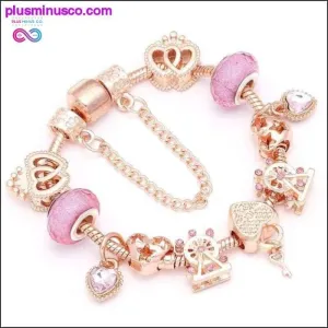 Heart & Key Pendant Rose Gold Color Fine Bracelets & Bangles