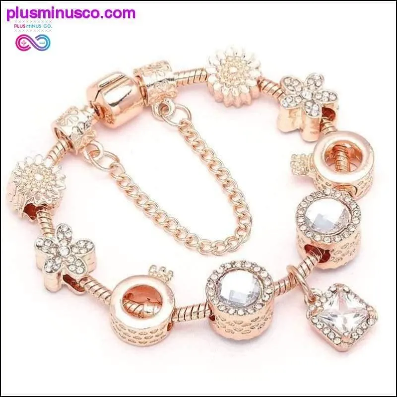 Heart & Key Pendant Rose Gold Color Fine Bracelets & Bangles