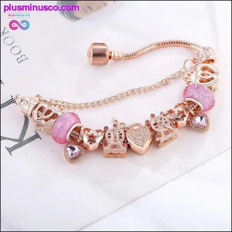 Heart & Key Pendant Rose Gold Color Fine Bracelets & Bangles