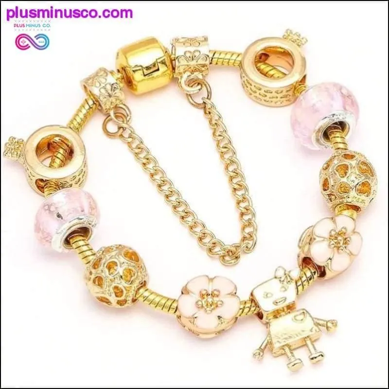 Heart & Key Pendant Rose Gold Color Fine Bracelets & Bangles