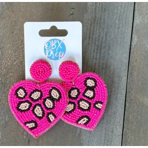 Heart Leopard Seed Beaded Drop Earrings S