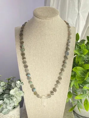 Heart shape labradorite necklace with crystal pendant