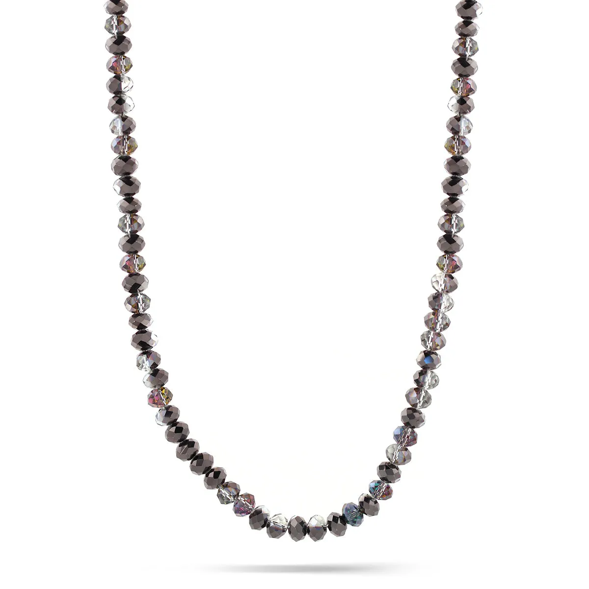 HEMATITE AND RAINBOW CRYSTAL BEADS NECKLACES #HNN1285-2 DK HEM/RAINBOW (TC2)