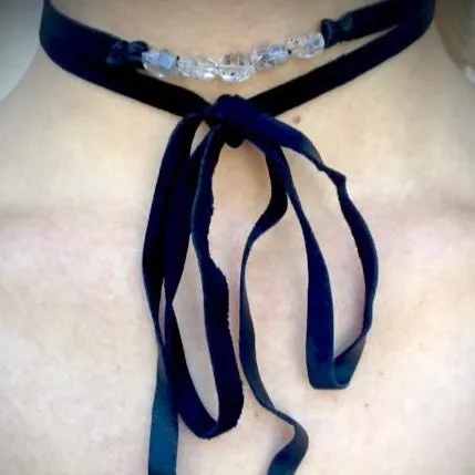 Herkimer Quartz & Black Leather Choker