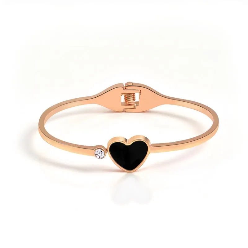 High Quality Titan Stainless Steel with Black Heart & White Stone Bracelet Jewelry for Women and Girls