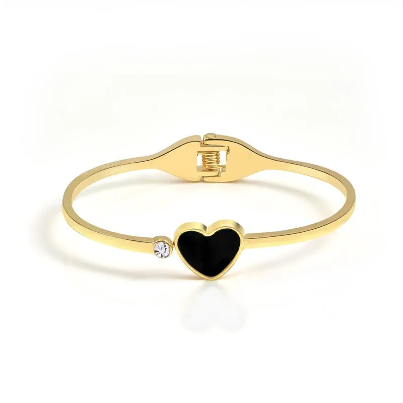 High Quality Titan Stainless Steel with Black Heart & White Stone Bracelet Jewelry for Women and Girls
