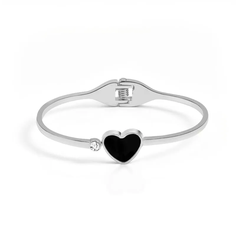 High Quality Titan Stainless Steel with Black Heart & White Stone Bracelet Jewelry for Women and Girls