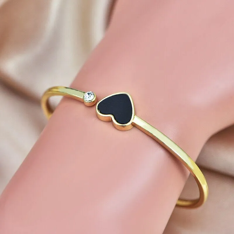 High Quality Titan Stainless Steel with Black Heart & White Stone Bracelet Jewelry for Women and Girls