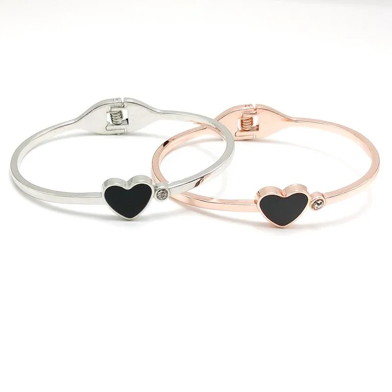 High Quality Titan Stainless Steel with Black Heart & White Stone Bracelet Jewelry for Women and Girls