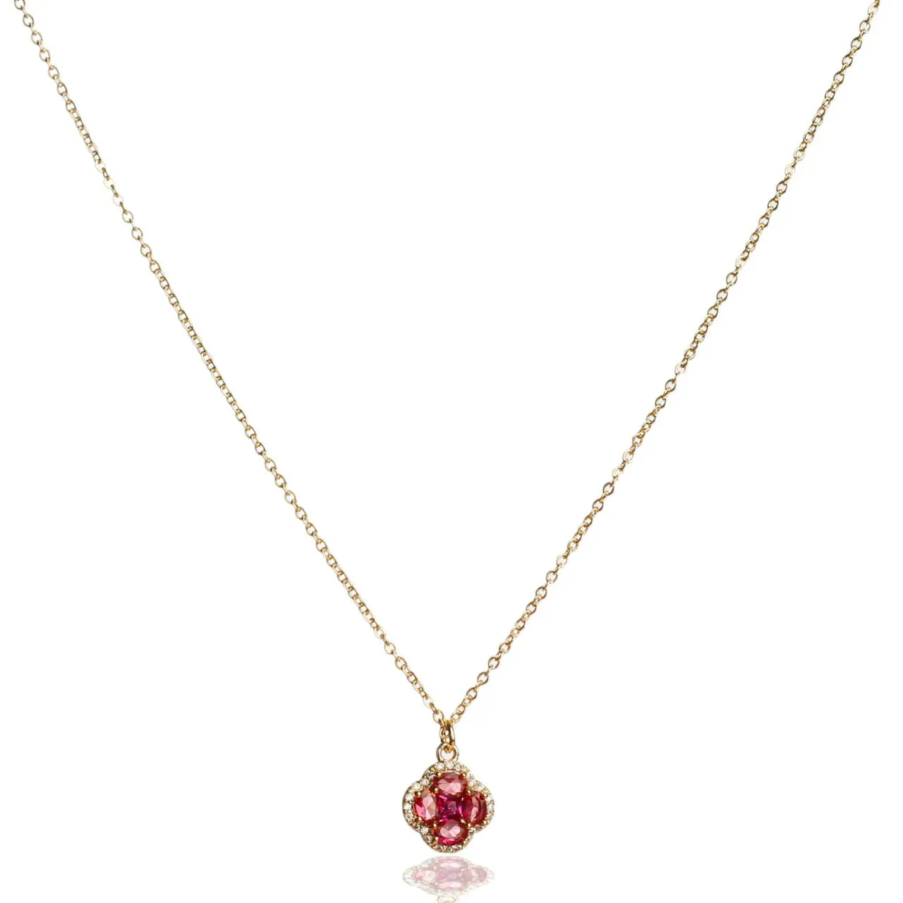 Hot Pink Clover Crystal Necklace