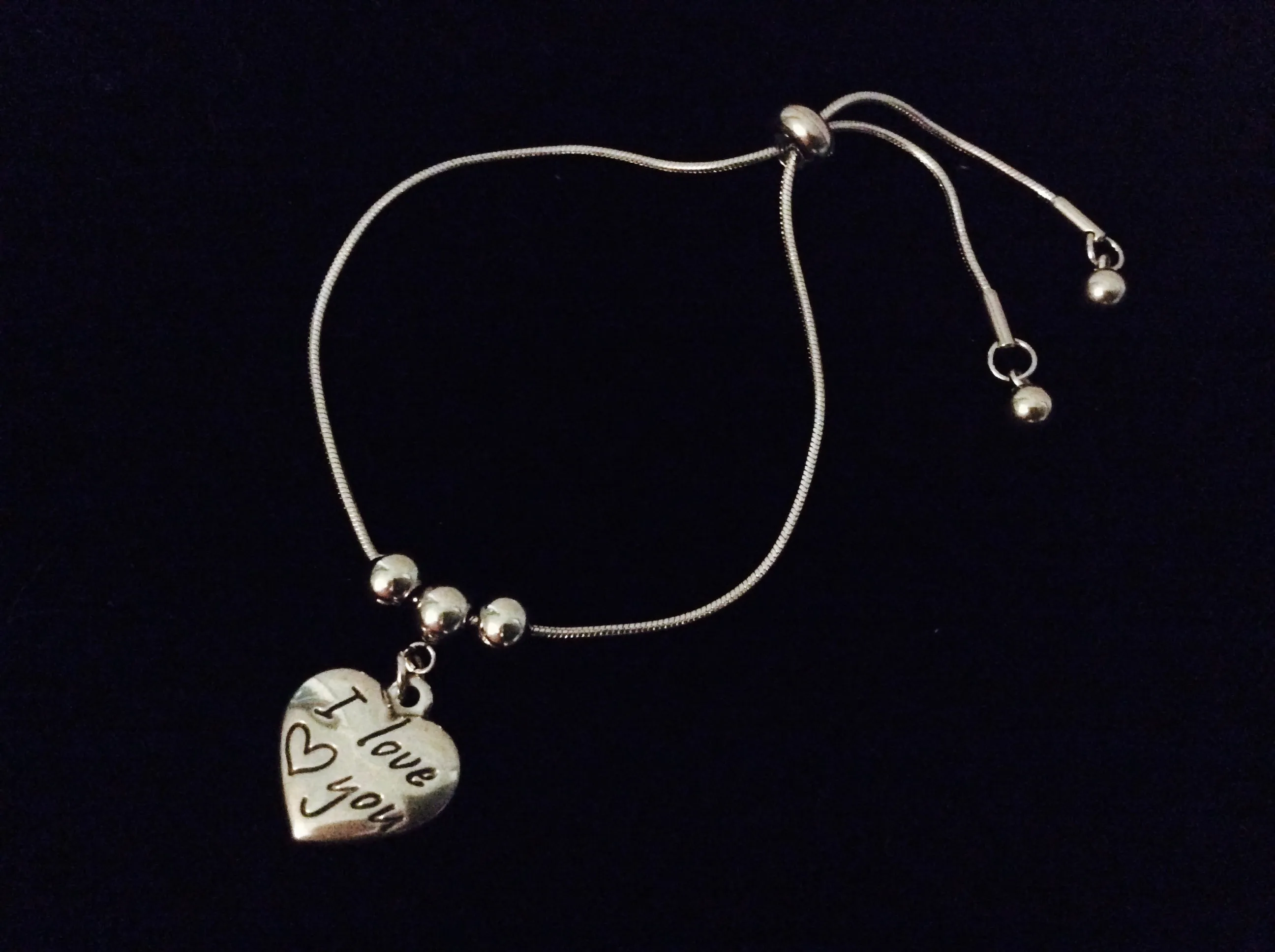 I love You Adjustable Bolo Bracelet Stainless Steel Adjustable Bracelet Slider Charm Bracelet Gift One Size Fits All