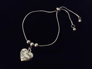 I love You Adjustable Bolo Bracelet Stainless Steel Adjustable Bracelet Slider Charm Bracelet Gift One Size Fits All