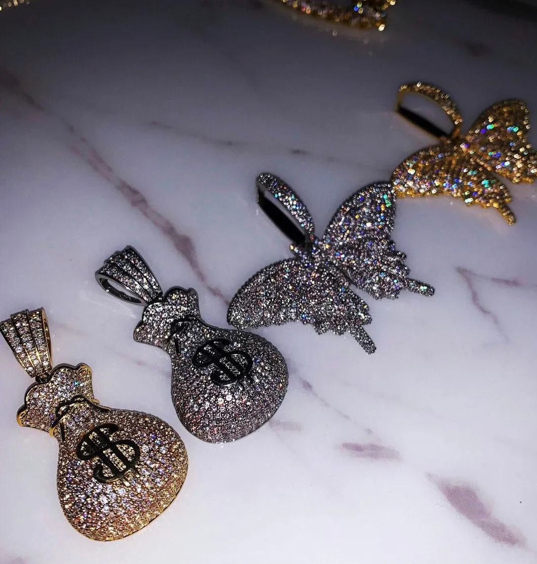 Iced bling Dollar bag Pendant Necklace Tennis Chain ,tennis choker dollar money bag choker necklace ,chain Gold Silver Bling Cubic Zircon