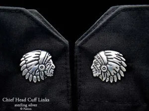 Indian Chief Head Cuff Links Sterling Silver