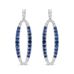 INFINITE JEWELS - Original 18K White Gold 1.11 Cttw Blue Round Diamond and Blue Sapphire Openwork Oval Shaped Dangle Earrings (F-G Color, VS1-VS2 C