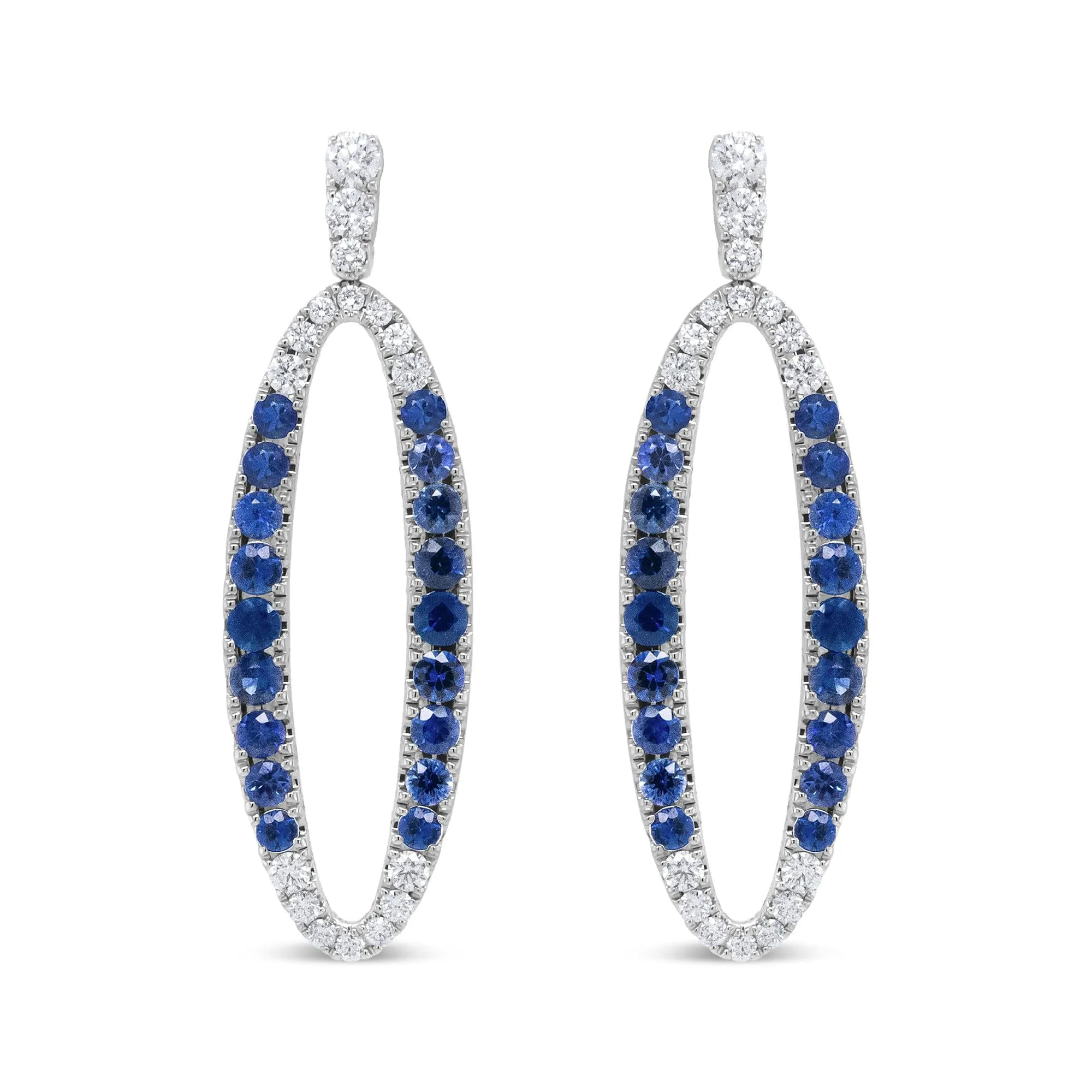 INFINITE JEWELS - Original 18K White Gold 1.11 Cttw Blue Round Diamond and Blue Sapphire Openwork Oval Shaped Dangle Earrings (F-G Color, VS1-VS2 C