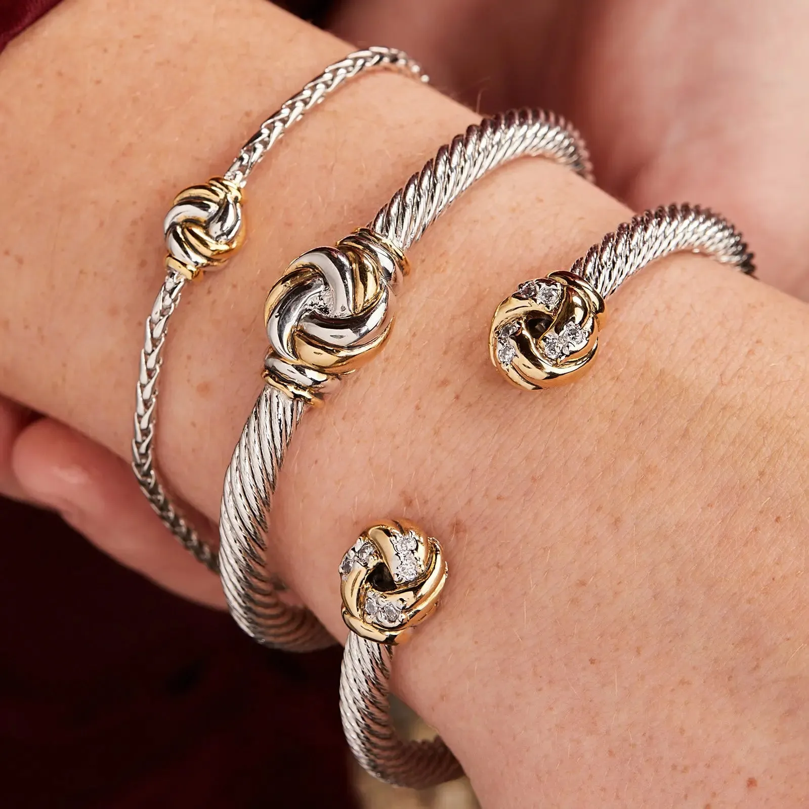Infinity Love Knot Collection - Two-Tone Center Wire Cuff Bracelet